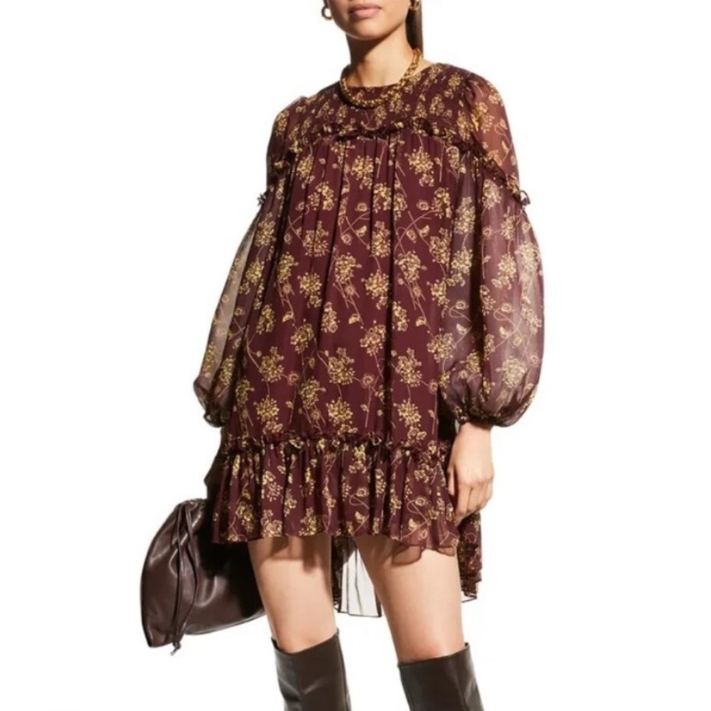Cinq A Sept Zola Floral Print Chiffon Dress In Merlot/Starfruit